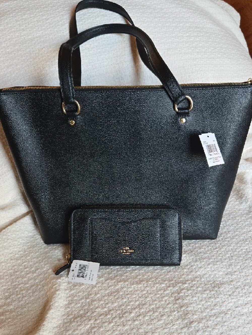 COACH SET! Black Leather Gallery Tote and Matching Wallet - Picture 2 of 8